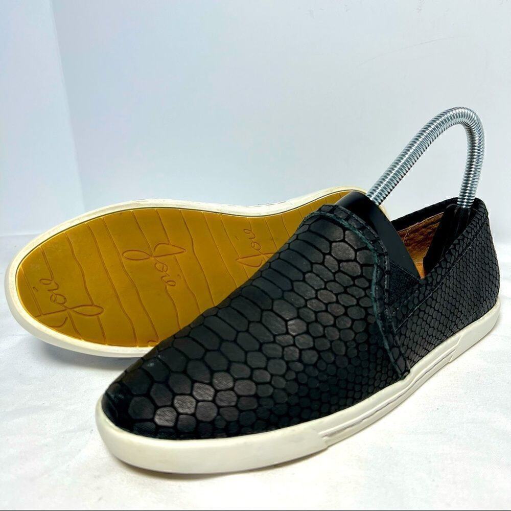 Joie Kidmore Leather Black Snakeskin Slip On Sneakers Womens EU 36 / US 6